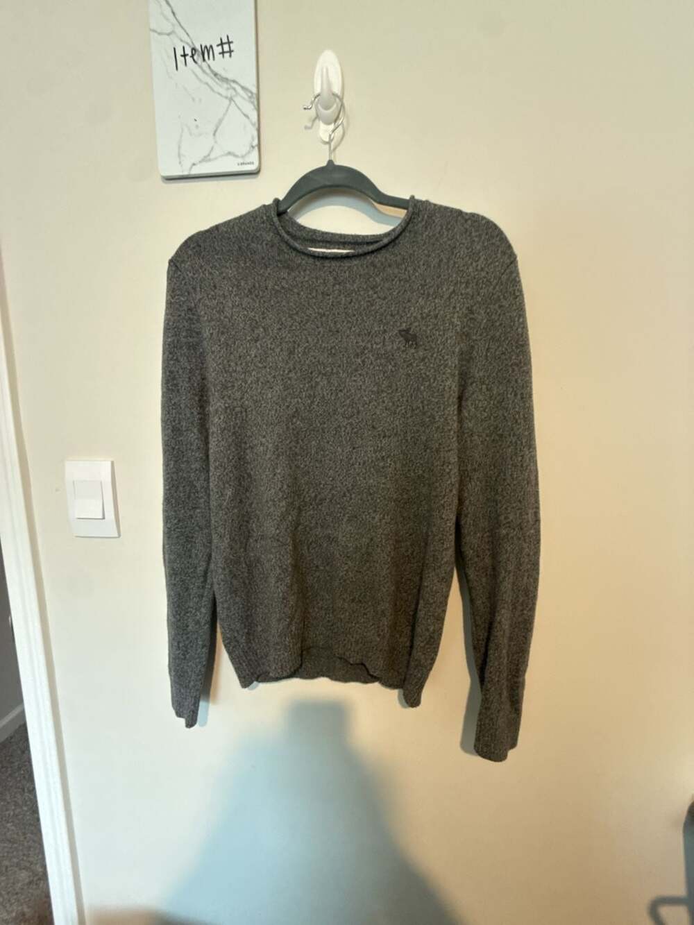 Y2K Abercrombie & Fitch Mens Gray Marled Knit Crewneck Pullover Sweater